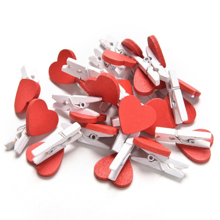 50 PCS Mini Red Heart Love Wooden Photo Paper Peg Pin Clothespin Craft Postcard Clips, Postcard Clips