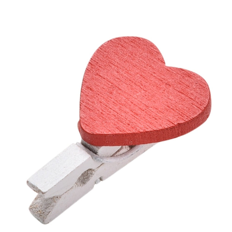 50 PCS Mini Red Heart Love Wooden Photo Paper Peg Pin Clothespin Craft Postcard Clips, Postcard Clips