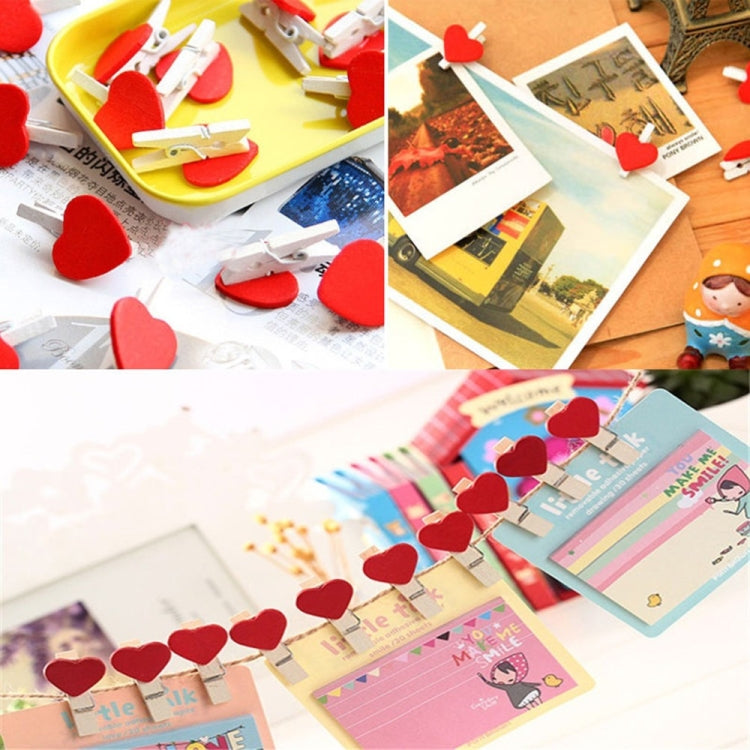 50 PCS Mini Red Heart Love Wooden Photo Paper Peg Pin Clothespin Craft Postcard Clips, Postcard Clips