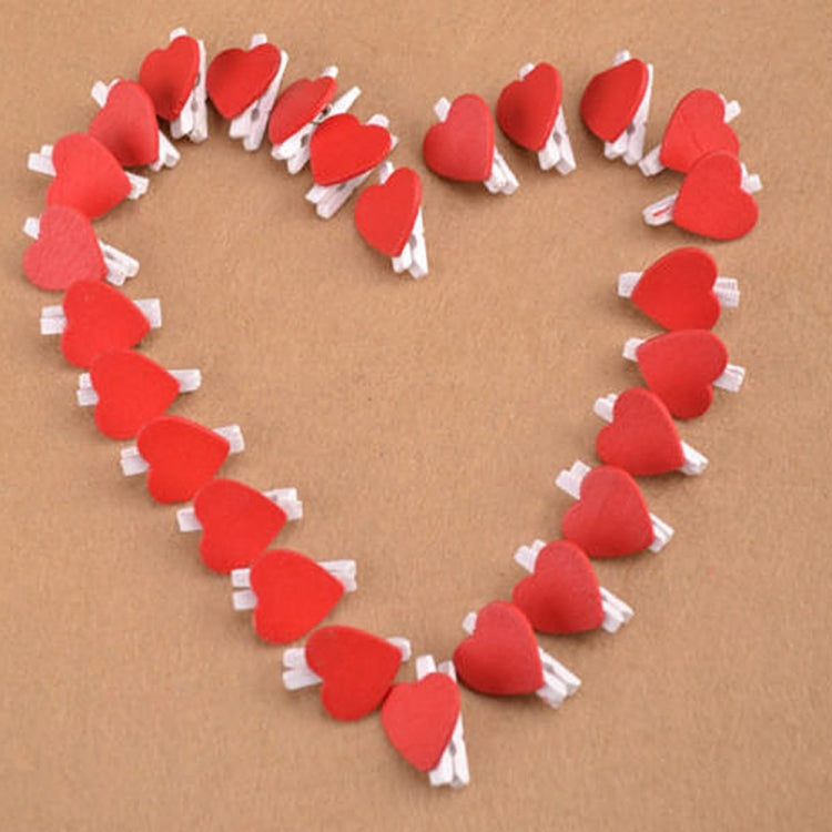 50 PCS Mini Red Heart Love Wooden Photo Paper Peg Pin Clothespin Craft Postcard Clips, Postcard Clips