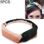 5 PCS Retro Floral Printed Ladies Classic Cross Hair Bands