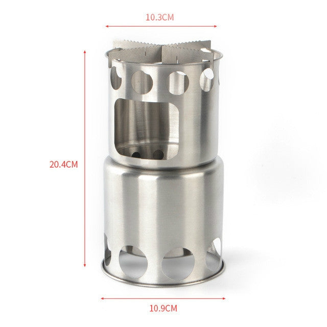 Outdoor Stainless Steel Windproof Stove Portable Camping Roast Stove Set, Wood Stove, Stove Set, Stove Set+Wood Stove