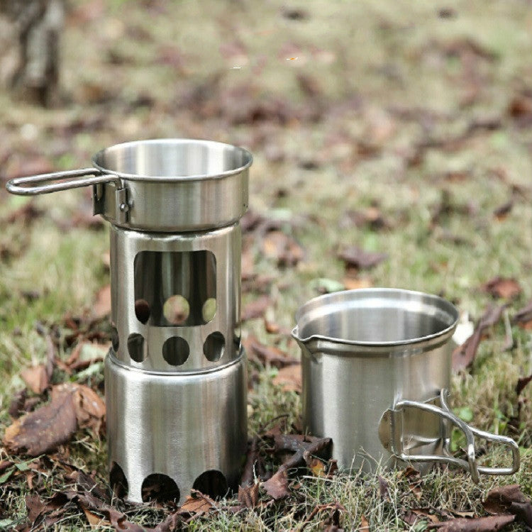Outdoor Stainless Steel Windproof Stove Portable Camping Roast Stove Set, Wood Stove, Stove Set, Stove Set+Wood Stove