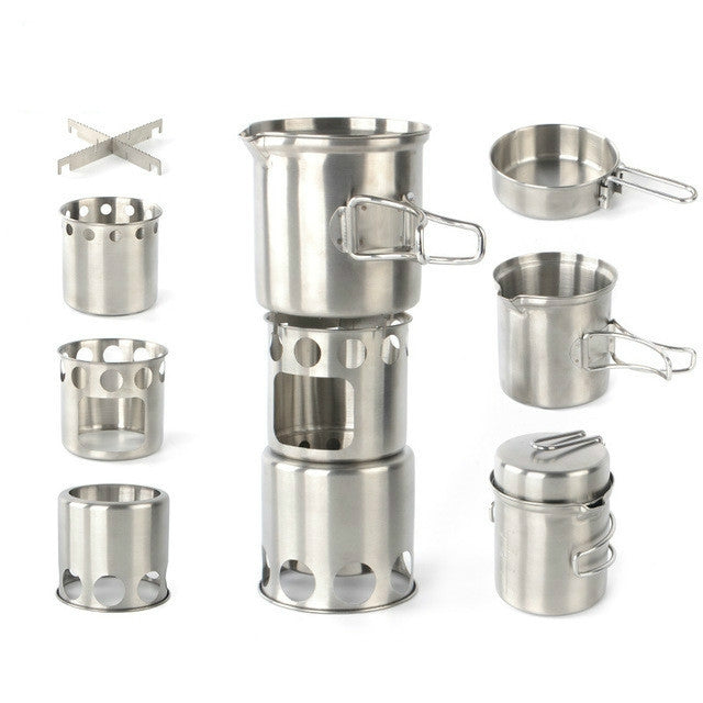 Outdoor Stainless Steel Windproof Stove Portable Camping Roast Stove Set, Wood Stove, Stove Set, Stove Set+Wood Stove