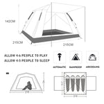 Outdoor 3-4 People Beach Thickening Rainproof Automatic Speed Open Four-sided Camping Tent, Automatic Vinyl, Upgraded Large Vinyl