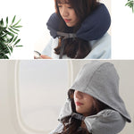 Portable Airplane Travel U-shaped Hooded Pillow Nap Time Neck Pillow