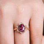 Fashion Red Tourmaline Rose Gold Flower Shape Women Ring, 6, 7, 8, 9, 10