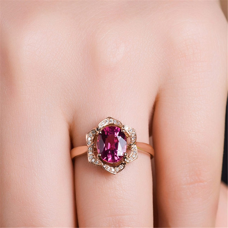 Fashion Red Tourmaline Rose Gold Flower Shape Women Ring, 6, 7, 8, 9, 10