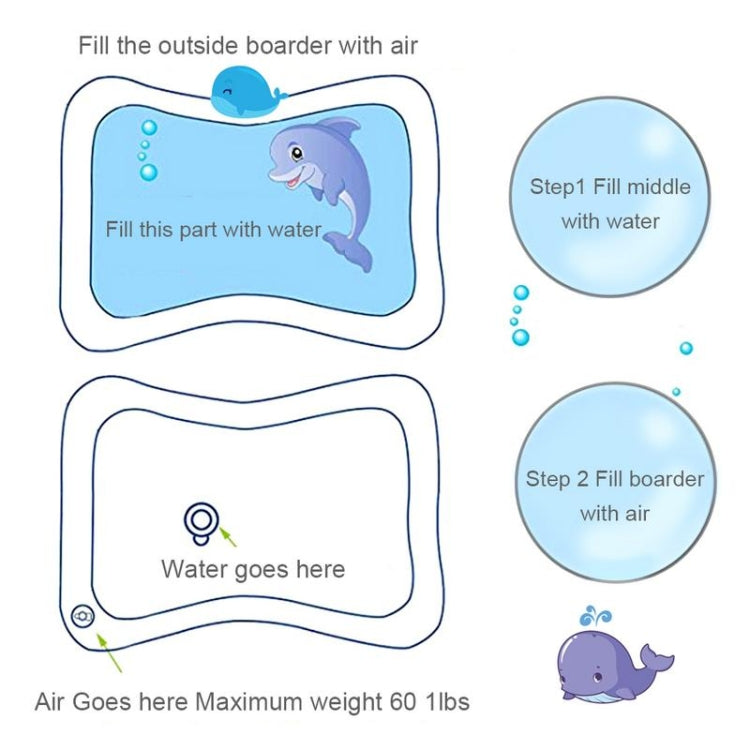 Baby Inflatable Aquarium Water Playing Cushion Prostrate Pad Toy Mat, Light Blue 66*50cm, White 60*50cm, Blue 60*50cm