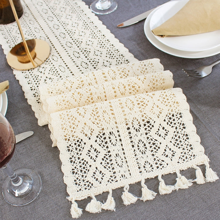 Tassel Lace Floral Romance Retro Crochet Hollow Cotton Blend Table Runner Covers, 24x160cm, 24x180cm, 24x200cm, 24x220cm, 24x240cm, 24x140cm