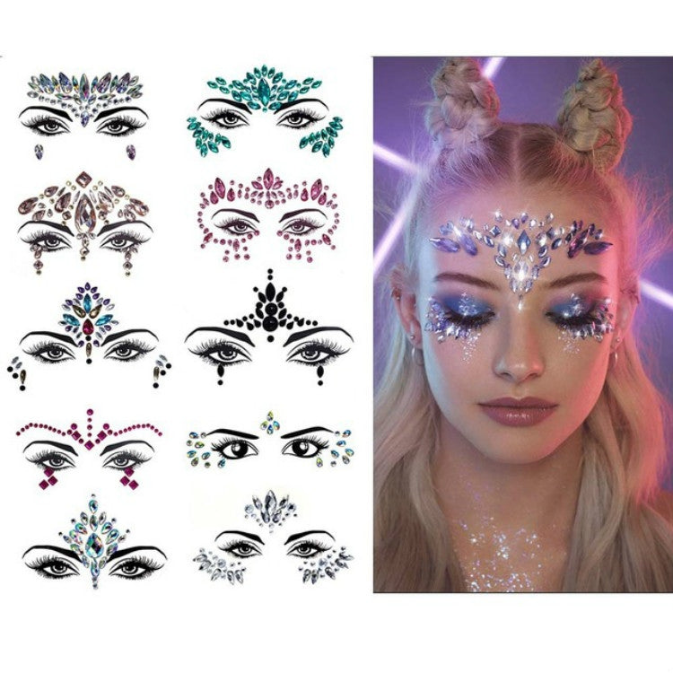 3 PCS  Forehead Green Masquerade Makeup Acrylic Face Sticker, YT-46, YT-47, YT-48, YT-49, YT-50, YT-51, YT-52, YT-53-01, YT-53-02, YT-54, YT-55, YT-56, YT-57, YT-59, YT-60, YT-61, YT-65, YT-66, YT-67, YT-68, YT-69
