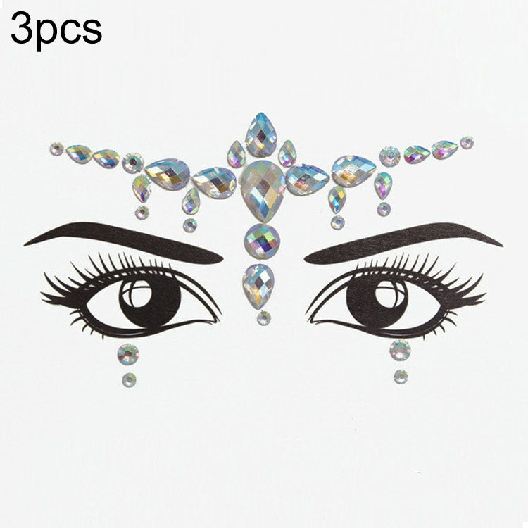 3 PCS  Forehead Green Masquerade Makeup Acrylic Face Sticker, YT-46, YT-47, YT-48, YT-49, YT-50, YT-51, YT-52, YT-53-01, YT-53-02, YT-54, YT-55, YT-56, YT-57, YT-59, YT-60, YT-61, YT-65, YT-66, YT-67, YT-68, YT-69