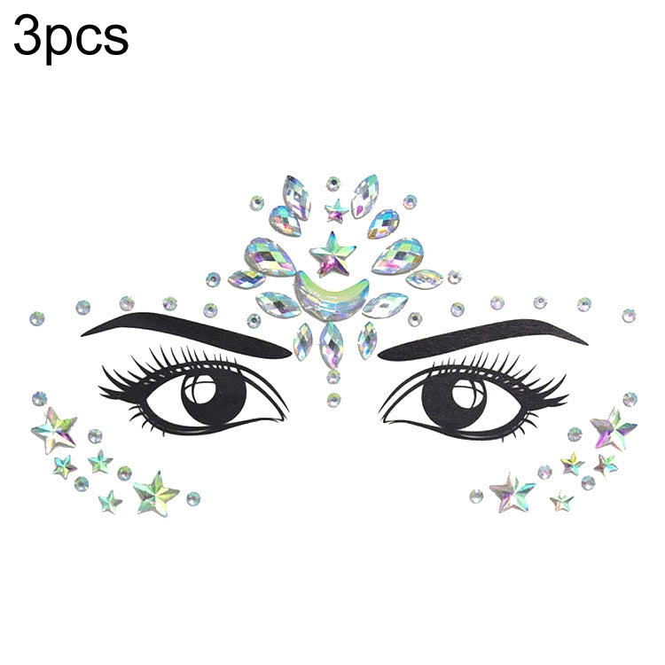 3 PCS  Forehead Green Masquerade Makeup Acrylic Face Sticker, YT-46, YT-47, YT-48, YT-49, YT-50, YT-51, YT-52, YT-53-01, YT-53-02, YT-54, YT-55, YT-56, YT-57, YT-59, YT-60, YT-61, YT-65, YT-66, YT-67, YT-68, YT-69