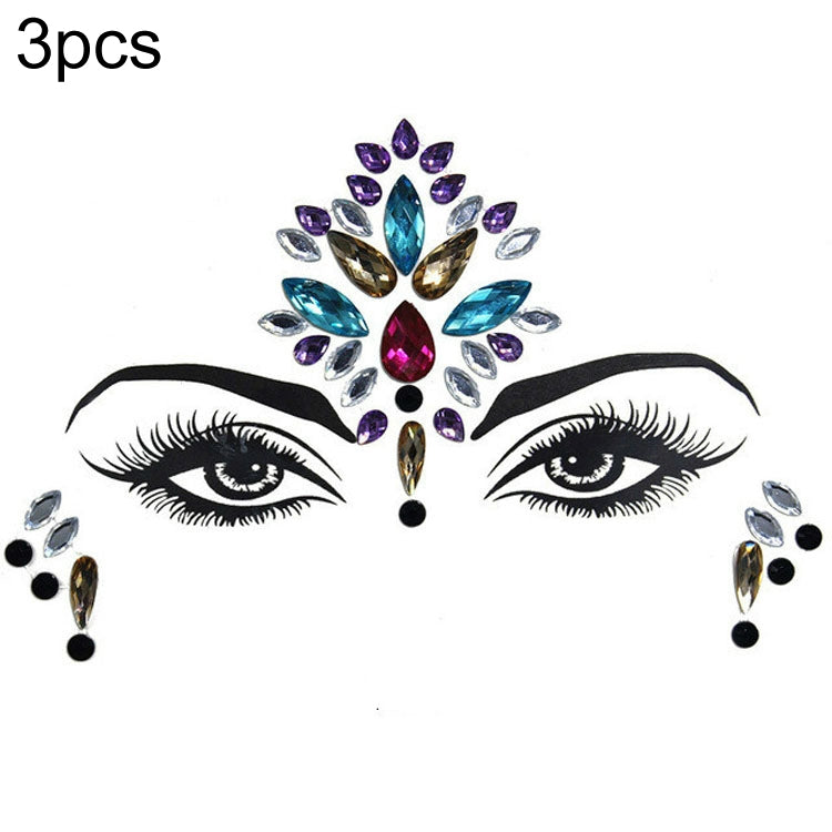 3 PCS  Forehead Green Masquerade Makeup Acrylic Face Sticker, YT-46, YT-47, YT-48, YT-49, YT-50, YT-51, YT-52, YT-53-01, YT-53-02, YT-54, YT-55, YT-56, YT-57, YT-59, YT-60, YT-61, YT-65, YT-66, YT-67, YT-68, YT-69