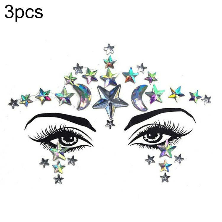 3 PCS  Forehead Green Masquerade Makeup Acrylic Face Sticker, YT-46, YT-47, YT-48, YT-49, YT-50, YT-51, YT-52, YT-53-01, YT-53-02, YT-54, YT-55, YT-56, YT-57, YT-59, YT-60, YT-61, YT-65, YT-66, YT-67, YT-68, YT-69