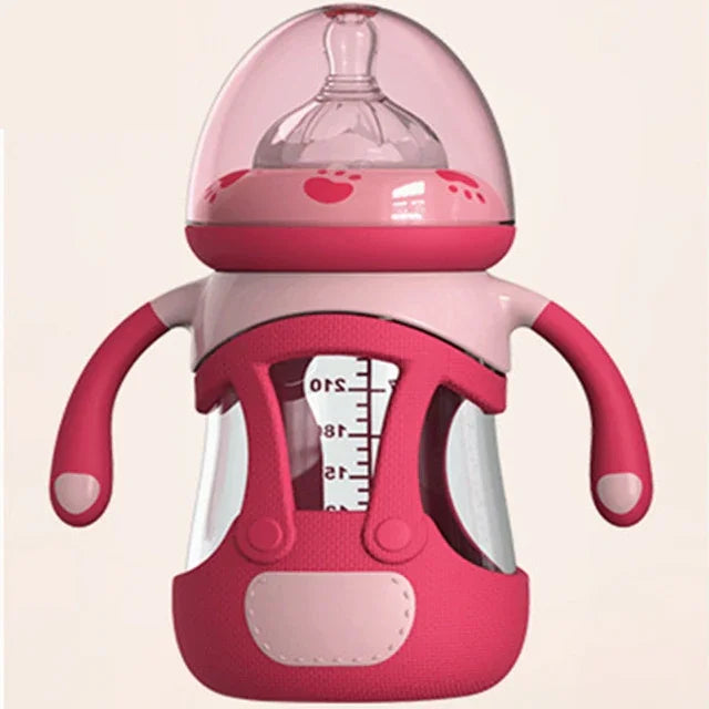 High Borosilicate Glass Baby Bottle with Silicone Sleeve, 240ml