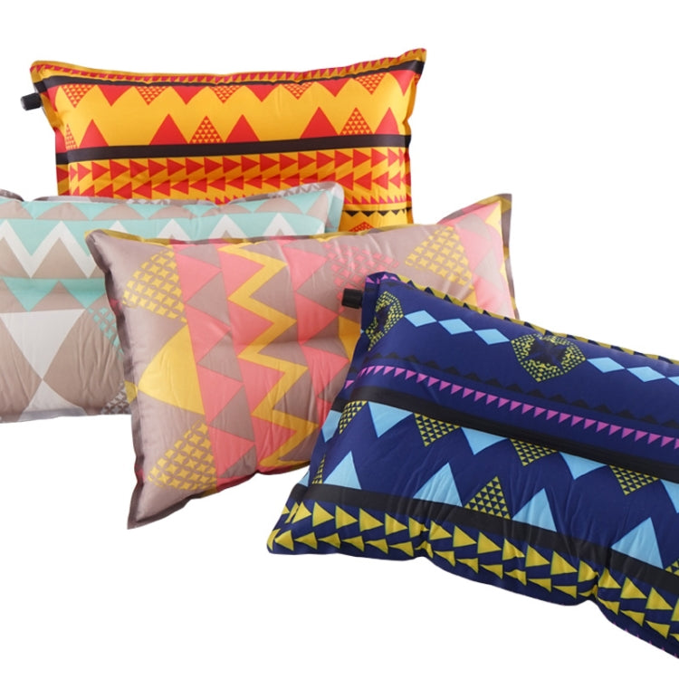 Portable Ethnic Style Automatic Inflatable Pillows Outdoor Camping Tent Camping Equipment Car Travel Pillows, Navy Blue Stripes, Orange Stripes, Red Yellow Printing, Gray Blue Print