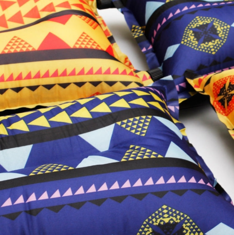 Portable Ethnic Style Automatic Inflatable Pillows Outdoor Camping Tent Camping Equipment Car Travel Pillows, Navy Blue Stripes, Orange Stripes, Red Yellow Printing, Gray Blue Print