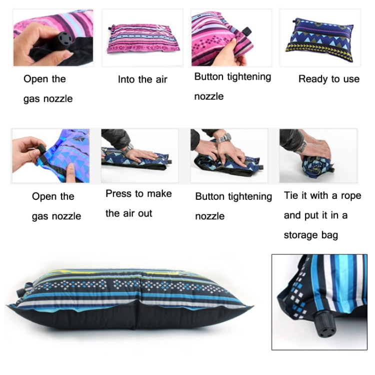 Portable Ethnic Style Automatic Inflatable Pillows Outdoor Camping Tent Camping Equipment Car Travel Pillows, Navy Blue Stripes, Orange Stripes, Red Yellow Printing, Gray Blue Print