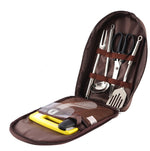 CLS 7-In-1 Outdoor 201 Stainless Steel Cookware Set Picnic Kitchenware Portable Handbag Picnic Bag, 7 in 1 Coffee, 7 in 1 Triangle Pattern