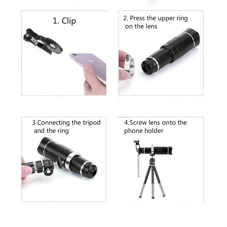 Bolanke Universal 20 Times Mobile Phone Telephoto Lens Monocular Live Broadcast HD 4K No Vignetting Lens, 20X