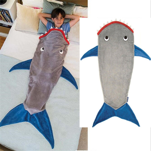 Winter Shark Mermaid Sleeping Blanket Sleeping Swaddle Soft Wool Children Sleeping Bag, Shark Sleeping Blanket