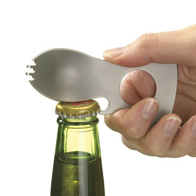 Outdoor Multifunctional Camping Spoon Stainless Steel Tableware Portable Picnic Tableware Fork And Spoon, Light Grey, Black