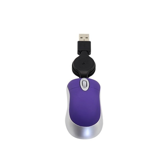 Mini Computer Mouse Retractable USB Cable Optical Ergonomic1600 DPI Portable Small Mice for Laptop