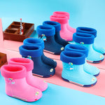 Children Non-Slip Plus Velvet Warm Cartoon Short Rain Boots, Inner Length 15cm With Cotton Cover, Inner Length 16cm With Cotton Cover, Inner Length 17cm With Cotton Cover, Inner Length 18cm With Cotton Cover, Inner Length 19cm With Cotton Cover        ...