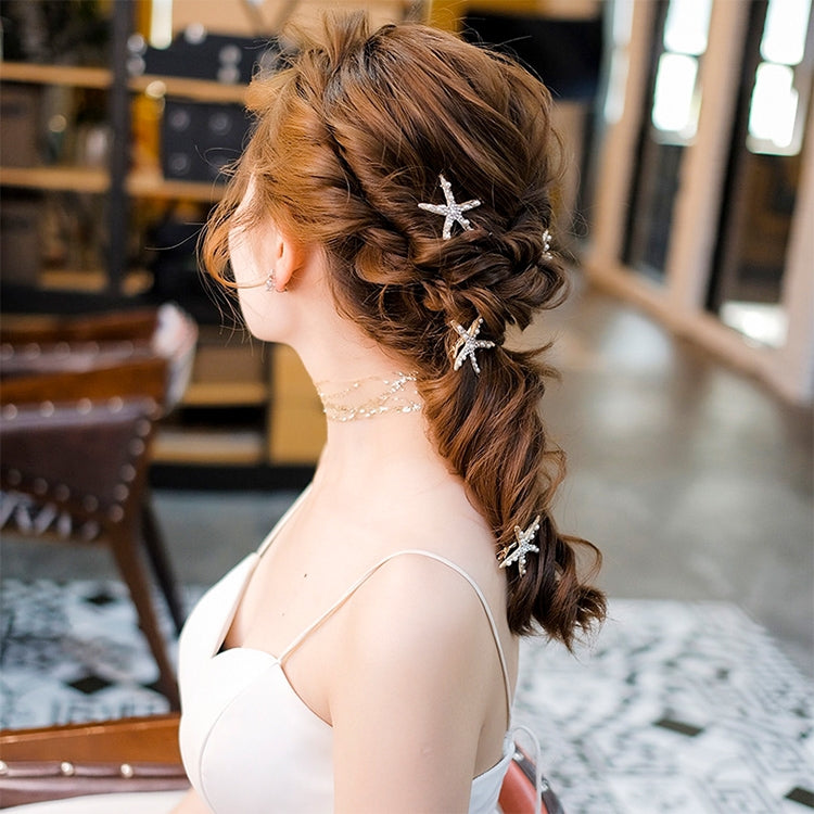 Fashion Rhinestone Pearl Starfish Hairpin For Women Bridal Headpiece Hair Styling Tool