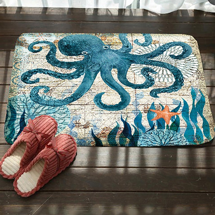 Marine Series Pattern Bathroom Toilet Non-slip Mat Flannel Absorbent Foot Pad, 46x76cm, 50x80cm