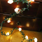 Solar Simulation Green Leaf Rattan Rose Flower Vine LED Light String Garland Decoration, 3m 20 LEDs, 4.5m  30 LEDs, 5m  50 LEDs, 10m 100 LEDs