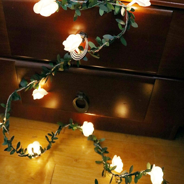 Solar Simulation Green Leaf Rattan Rose Flower Vine LED Light String Garland Decoration, 3m 20 LEDs, 4.5m  30 LEDs, 5m  50 LEDs, 10m 100 LEDs