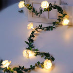 Solar Simulation Green Leaf Rattan Rose Flower Vine LED Light String Garland Decoration, 3m 20 LEDs, 4.5m  30 LEDs, 5m  50 LEDs, 10m 100 LEDs
