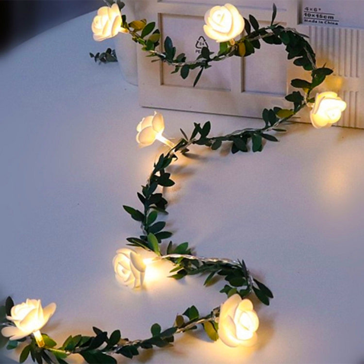 Solar Simulation Green Leaf Rattan Rose Flower Vine LED Light String Garland Decoration, 3m 20 LEDs, 4.5m  30 LEDs, 5m  50 LEDs, 10m 100 LEDs
