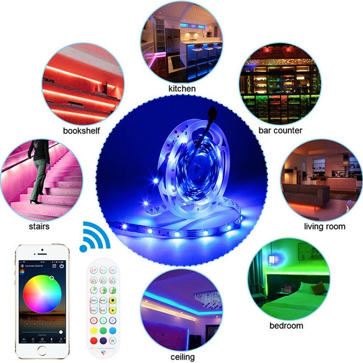 Bluetooth Suit Smart Music Sound Control Light Strip Non-waterproof 5050 RGB Colorful Atmosphere LED Light Strip With 24-Keys Remote Control, 5M 150 LEDs, 5M 300 LEDs, 10M 300 LEDs, 10M 600 LEDs, 15M 450 LEDs, 15M 270 LEDs, 20M 360 LEDs, 30M 540 LEDs