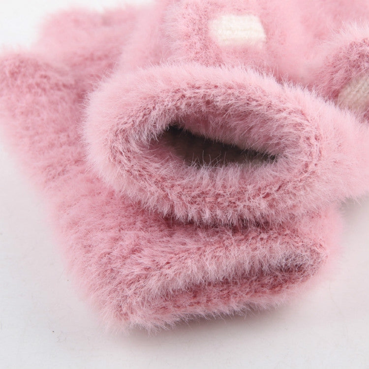 Children Half Finger Gloves Knitted Cold Warm Plus Velvet Fingerless Gloves