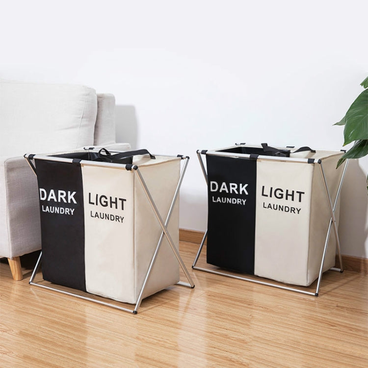 Fabric Folding Hamper Waterproof Padded Oxford Compartment Laundry Basket Hamper, 2 Grids Black and Beige, 2 Grids Grey and Beige, 3 Grids