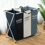 Fabric Folding Hamper Waterproof Padded Oxford Compartment Laundry Basket Hamper, 2 Grids Black and Beige, 2 Grids Grey and Beige, 3 Grids