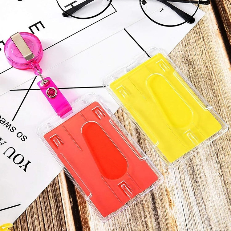 20 PCS Hard Plastic ID Badge Card Holder Integrated Injection Molded Transparent Double-sided Card Holder, Vertical Type PS