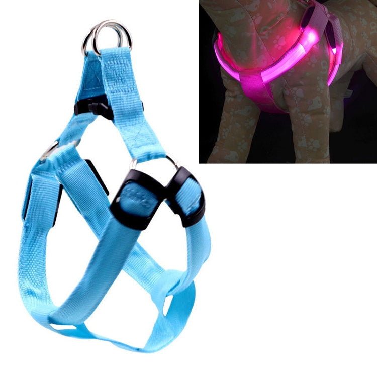 Double Sided LED Light Pet Harness Nylon Cat Dog Chest Strap Leash, S, M