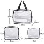 Portable Travel Zip Look PVC Bags Waterproof Transparent Makeup Storage Bag, S, M, L, 3Pcs Set