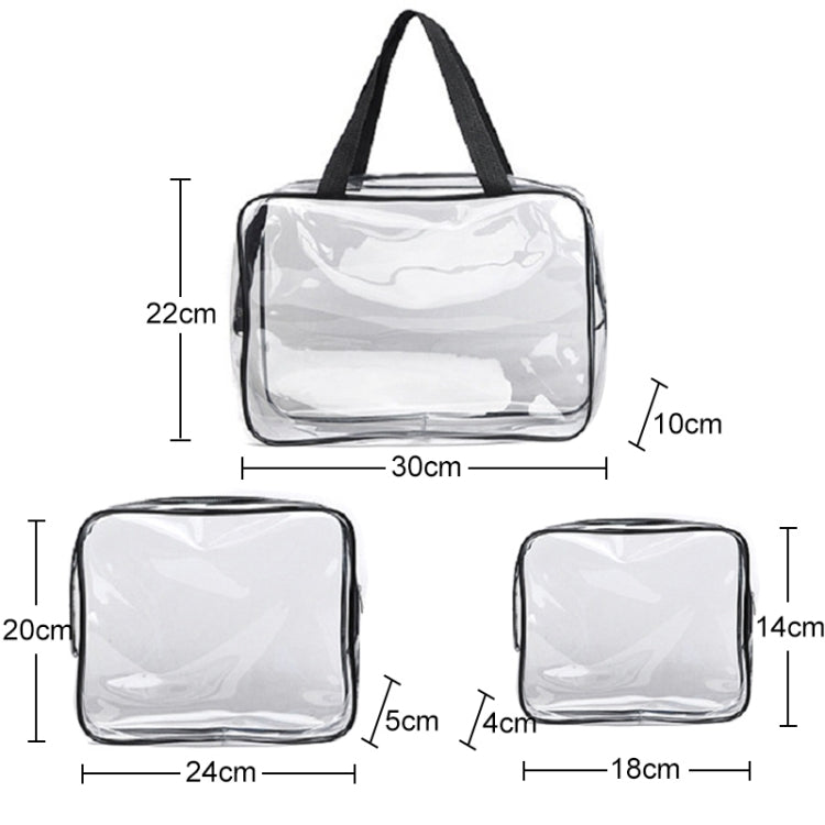 Portable Travel Zip Look PVC Bags Waterproof Transparent Makeup Storage Bag, S, M, L, 3Pcs Set