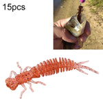 15 PCS 8-color Larvae Silicone Soft Bait Lure Bait, 55MM, 75MM, 100MM