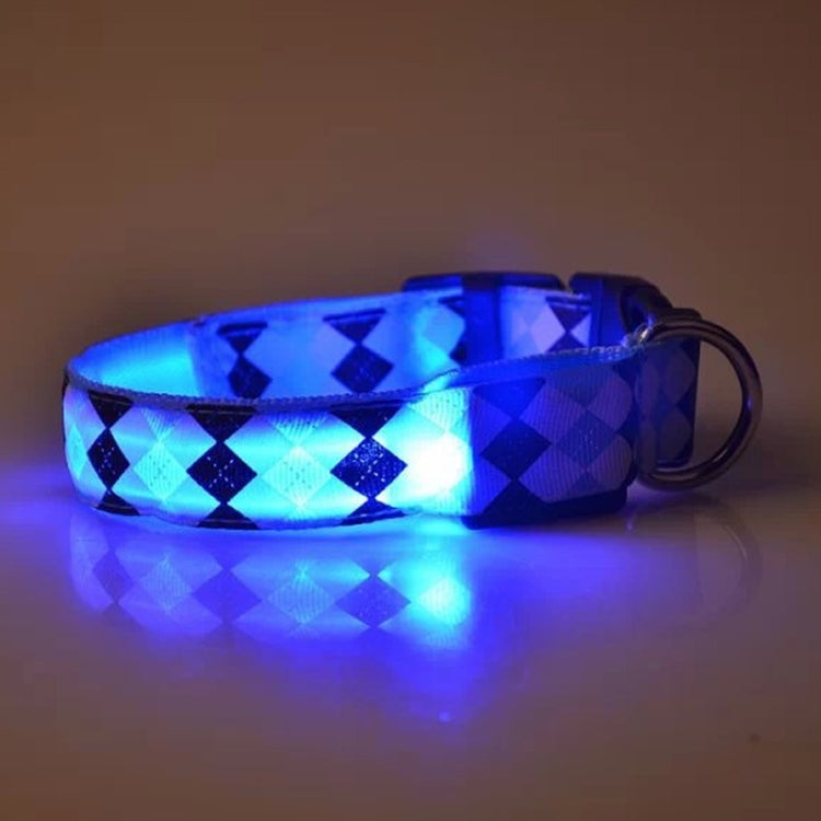 Plaid Pattern Rechargeable LED Glow Light Leads Pet Dog Collar for Small Medium Dogs, L, XL
