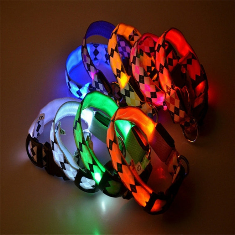 Plaid Pattern Rechargeable LED Glow Light Leads Pet Dog Collar for Small Medium Dogs, L, XL
