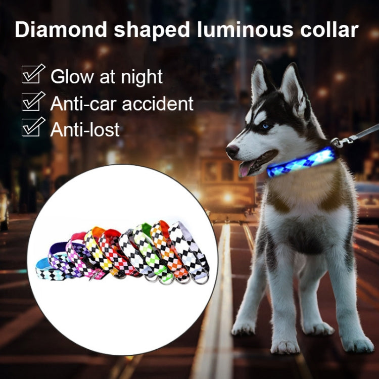 Plaid Pattern Rechargeable LED Glow Light Leads Pet Dog Collar for Small Medium Dogs, L, XL