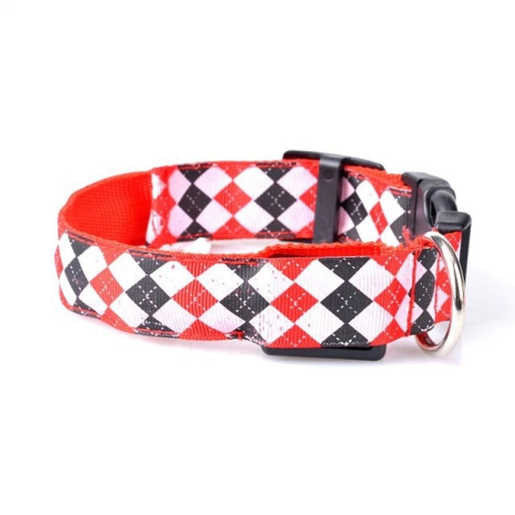 Plaid Pattern Rechargeable LED Glow Light Leads Pet Dog Collar for Small Medium Dogs, L, XL