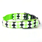 Plaid Pattern Rechargeable LED Glow Light Leads Pet Dog Collar for Small Medium Dogs, L, XL