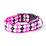 Plaid Pattern Rechargeable LED Glow Light Leads Pet Dog Collar for Small Medium Dogs, L, XL